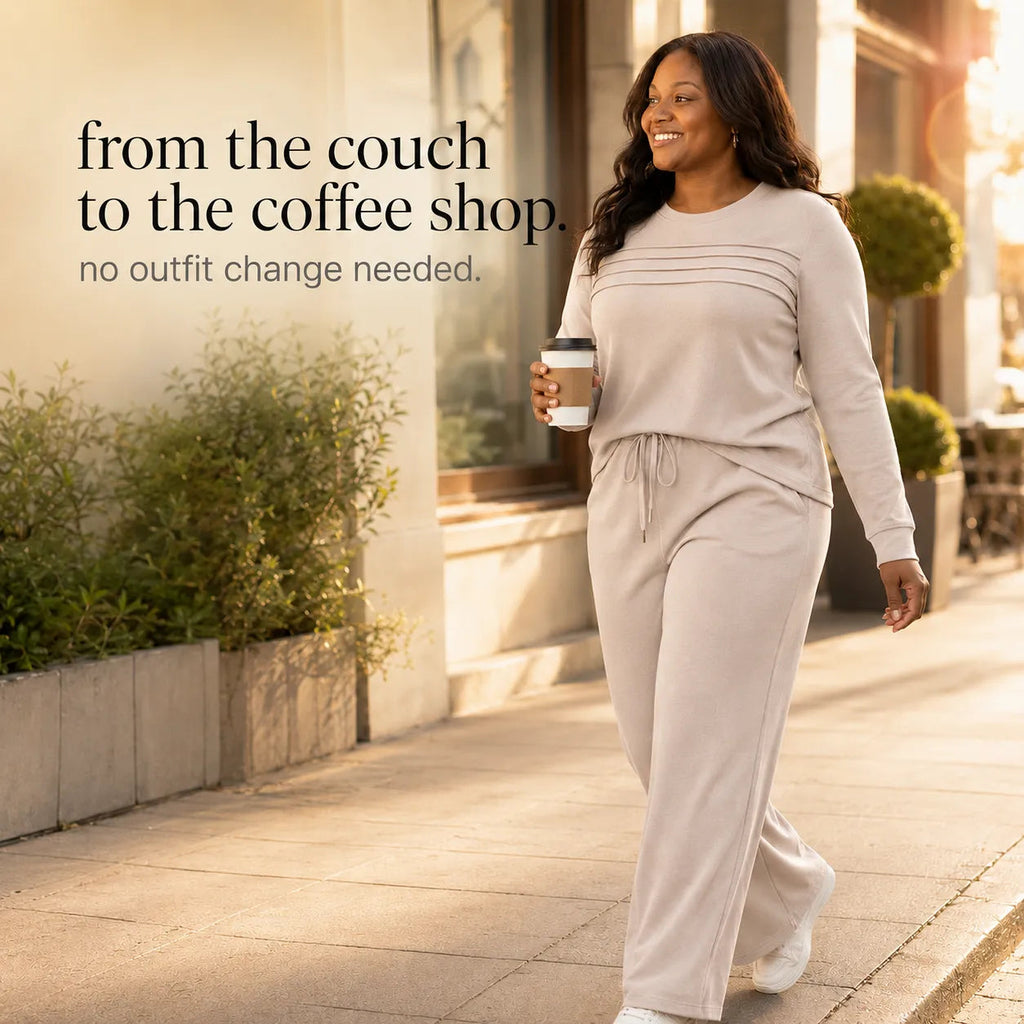 Lounara – Soft-Stretch Lounge Set with Wide-Leg Pants and Pockets