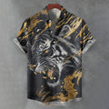 Men's Vintage Tiger Art Print Short Sleeve Shirt