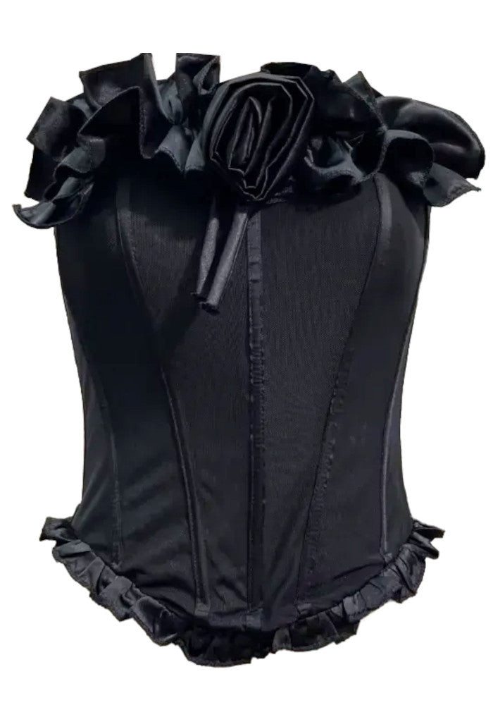 Strapless Floral Bow Corset Two Piece Dress Black