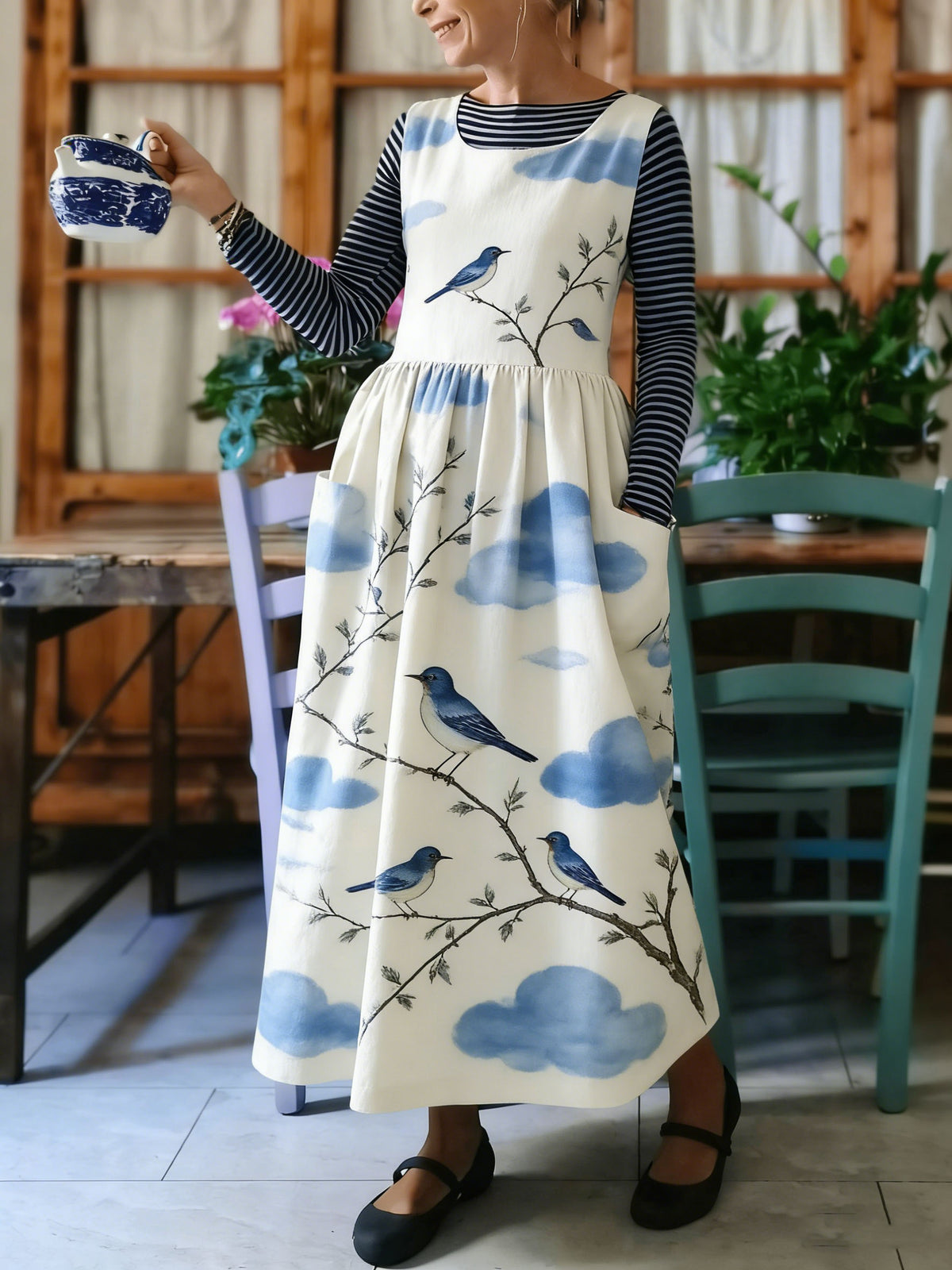 Watercolor Bird & Cloud Apron