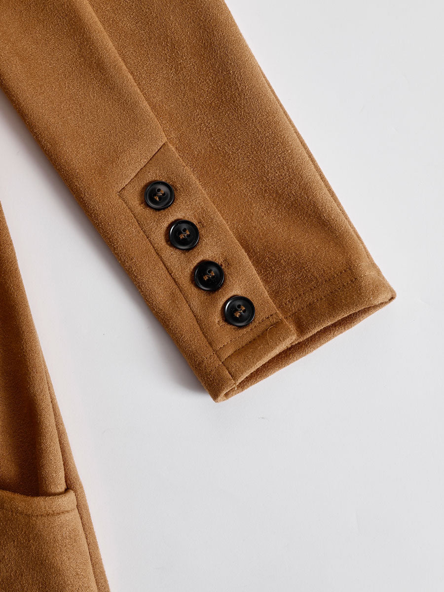 Western Retro Light Brown Faux Suede Zipper Tassel Long-Sleeved Jumpsuit