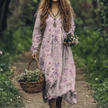 Vintage Wildflowers Floral Art Linen Blend Maxi Dress
