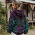 Women's Retro Purple Rose Gradient Pattern Casual Hoodie