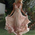 Women's Pink Rose Art Pattern Suspender Midi Dress