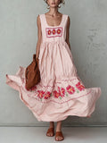 Pink Floral Print Sleeveless Maxi Dress