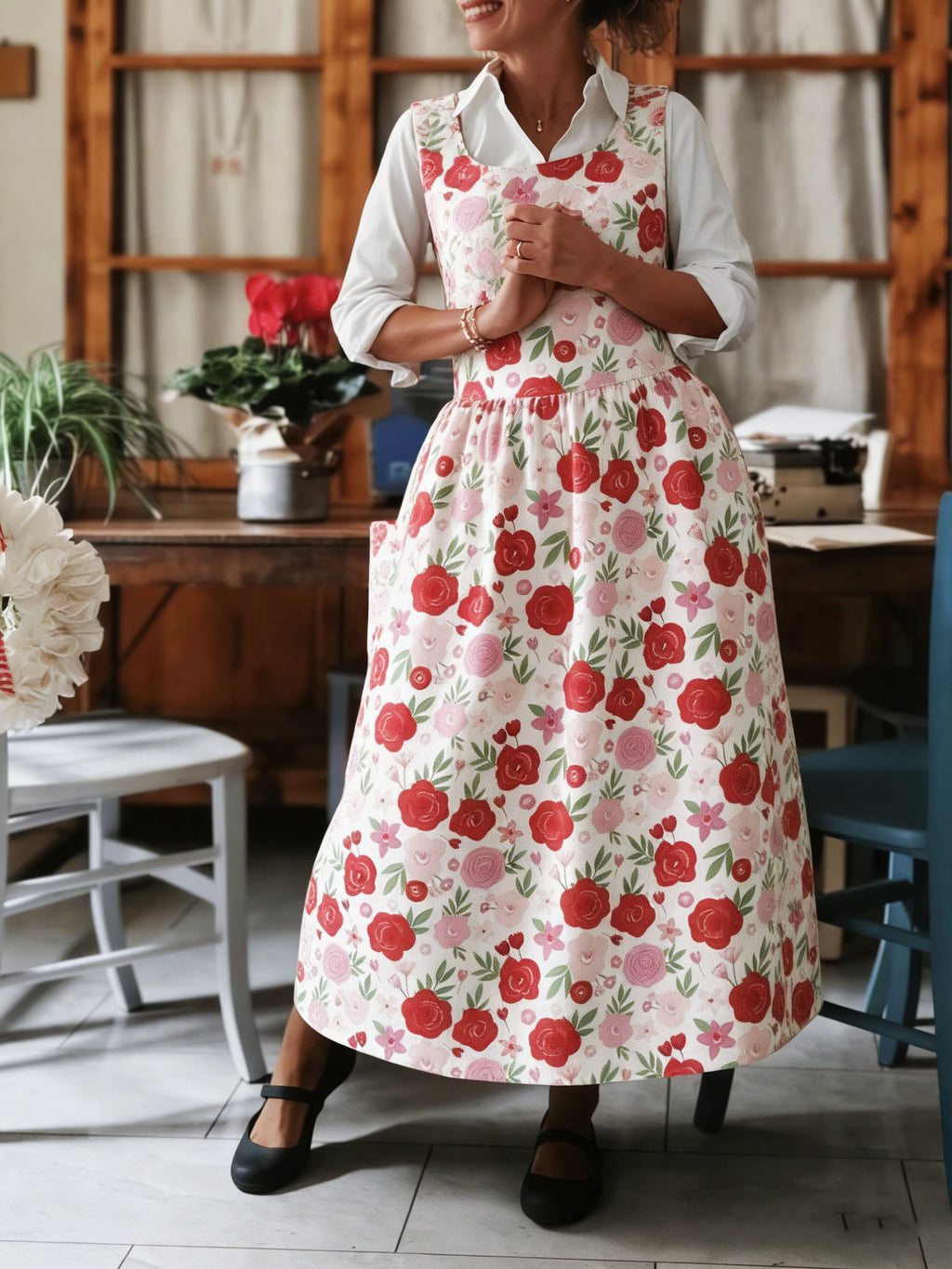 Romantic Red & Pink Rose Apron