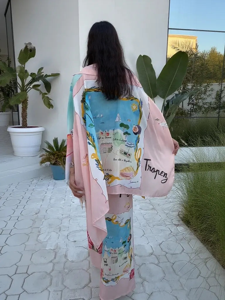 Unique oil painting coconut tree print bat sleeve shirt