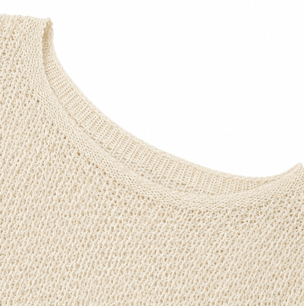 Solvera – Open Knit Batwing Top with Asymmetric Hem