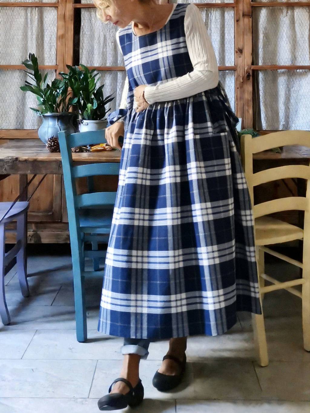 Navy & White Plaid Apron
