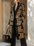 Luxurious Black Coat with Bold Gold Geometric Patterns