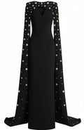Crystal Cape Sleeve Maxi Dress Black