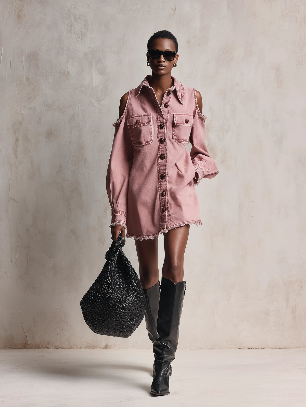 Women's Fashion Off-Shoulder Long-Sleeve Raw-Hem Denim Mini Dress MDZ3057F2WY