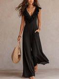 Retro Ruffled-Collar Chiffon Black Jumpsuit