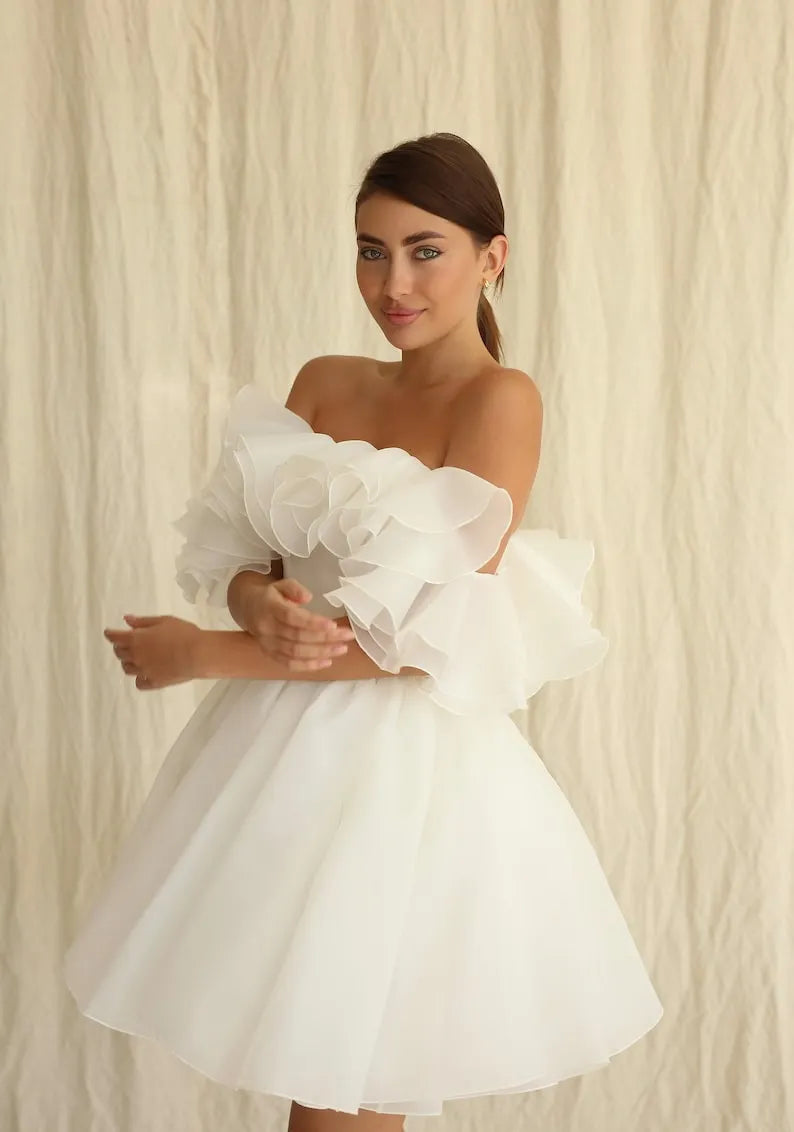 Brenda dress, Short wedding organza dress, Rehearsal dinner dress, Elopement wedding dress.