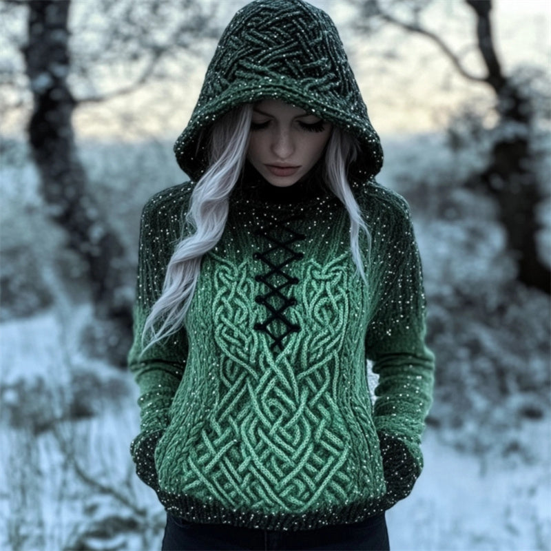 Snow Glitter Gradient Vintage Celtic Hooded Sweater