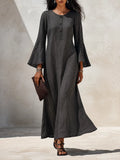 Women's Minimalist Solid‑Dark‑Grey Linen‑Blend Flared‑Sleeve Maxi Dress MDZ1593G8ZRK