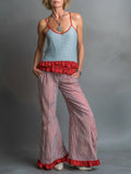 Women's Minimalist Camisole And Wide-leg Trousers Set With A Striped, Ruffled Hem MDZ3097F9WY