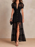 Boho Romantic Black Sheer Lace Trimmed Maxi Dress