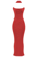 Strapless Draped Two Piece Maxi Dress Red
