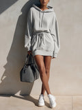 Women's Heather Gray Cotton Blend Drawstring Waist Hoodie Mini Sweatshirt Dress MDZ2420G4ZRK