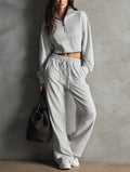 Women's Casual Light Gray Long-sleeved Sweatshirt Paired With Trousers MDZ1744G5LXY