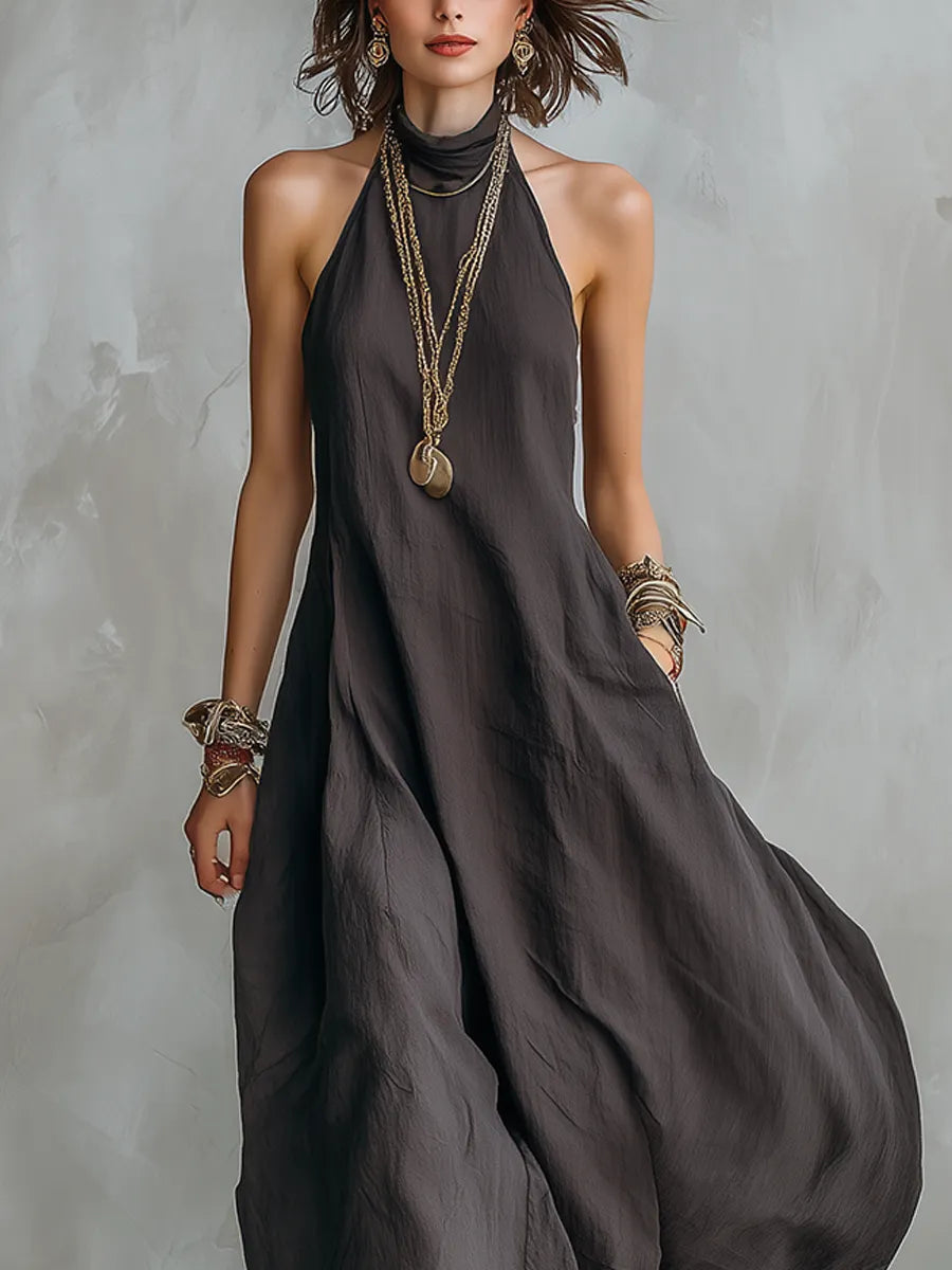 Charcoal Gray Bohemian Style Off The Shoulder Loose Maxi Dress