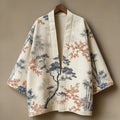 Men's Retro Japanese Tree And Bamboo Print Linen Kimono Cardigan