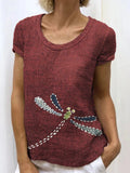 Vintage Dragonfly Patchwork Japanese Sashiko Art Linen Blend Shirt
