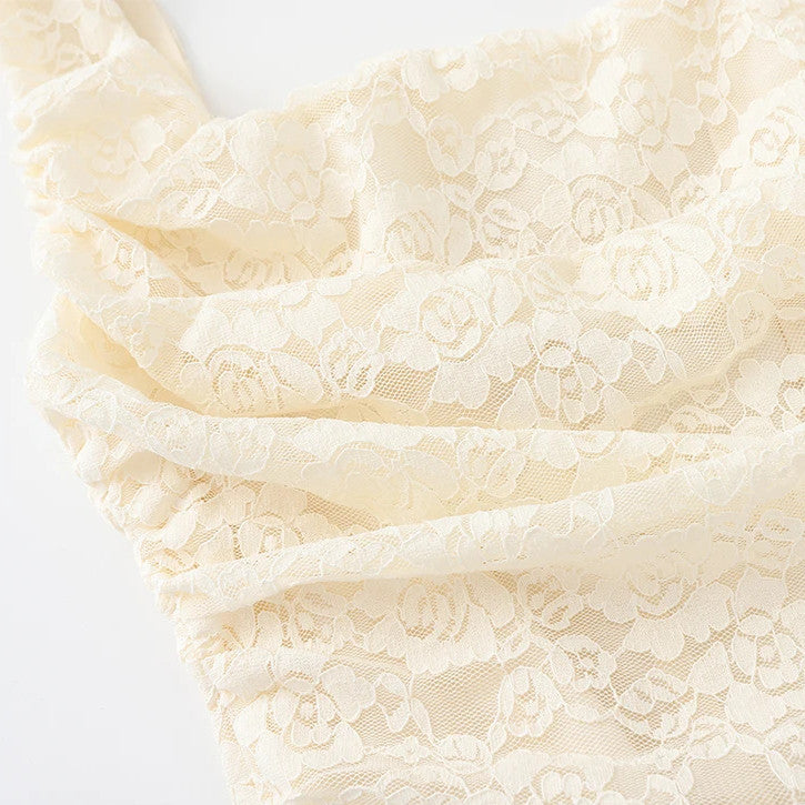 Ruched Lace Corset Two Piece Maxi Dress Ivory