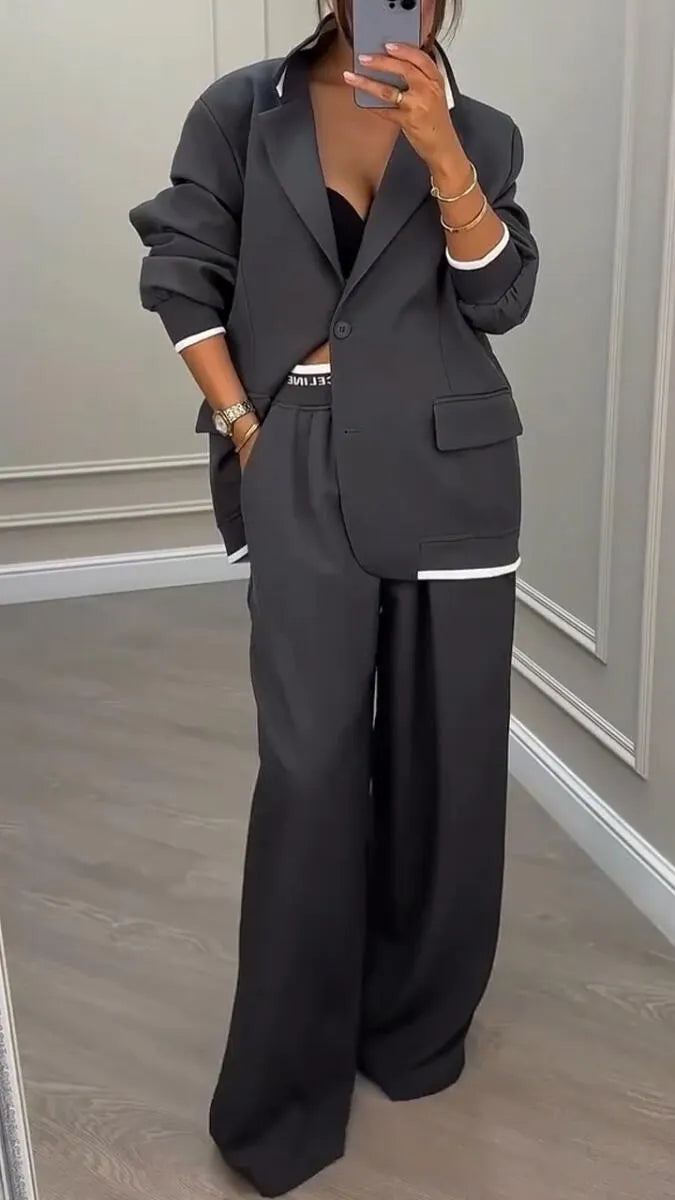 Ladies Collar Jacket+ Pants Style Commuting Suit