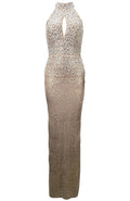 Halter Pearl Sequin Maxi Dress Light Brown