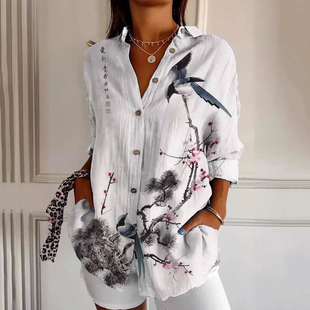 Japanese Bird Pattern Women's Shirt