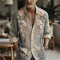 Men's Vintage Gradient Floral Art Casual Button Linen Shirt