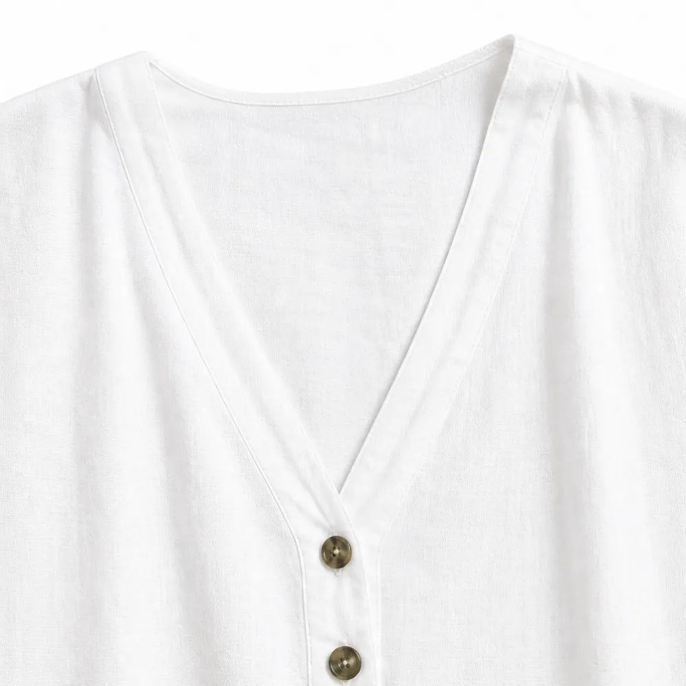 Soléne – Oversized V-Neck Linen-Look Tunic Dress, Breezy Summer Cover-Up