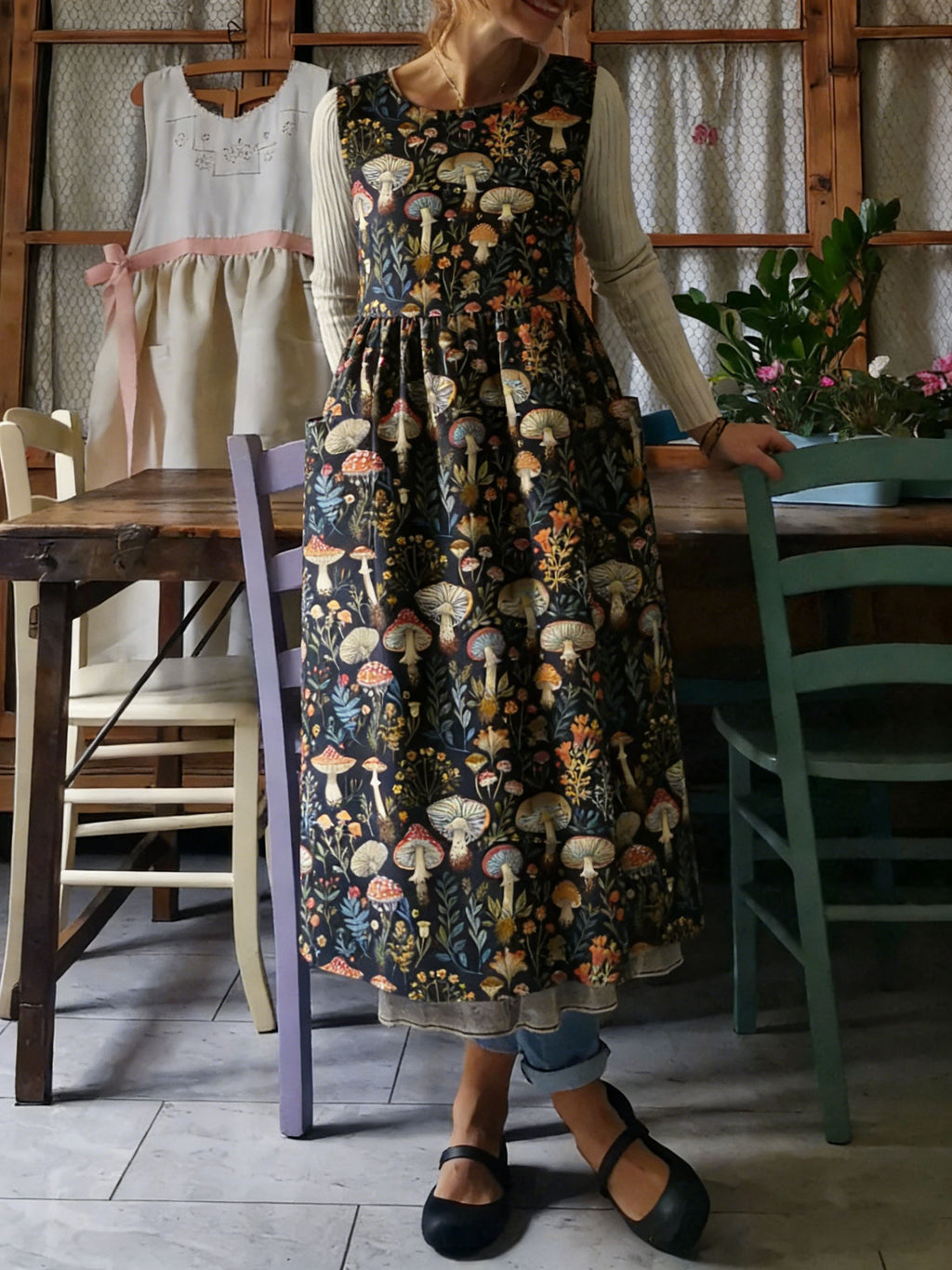 Whimsical Mushroom & Floral Apron