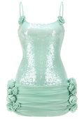 Sequin Floral Draped Corset Dress Green