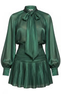 Long Sleeve A Line Chiffon Dress Green