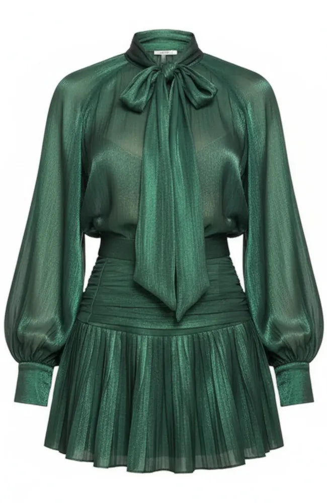 Long Sleeve A Line Chiffon Dress Green
