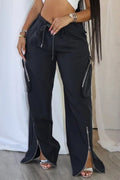 Drawstring Cargo Pants with Zipper Details