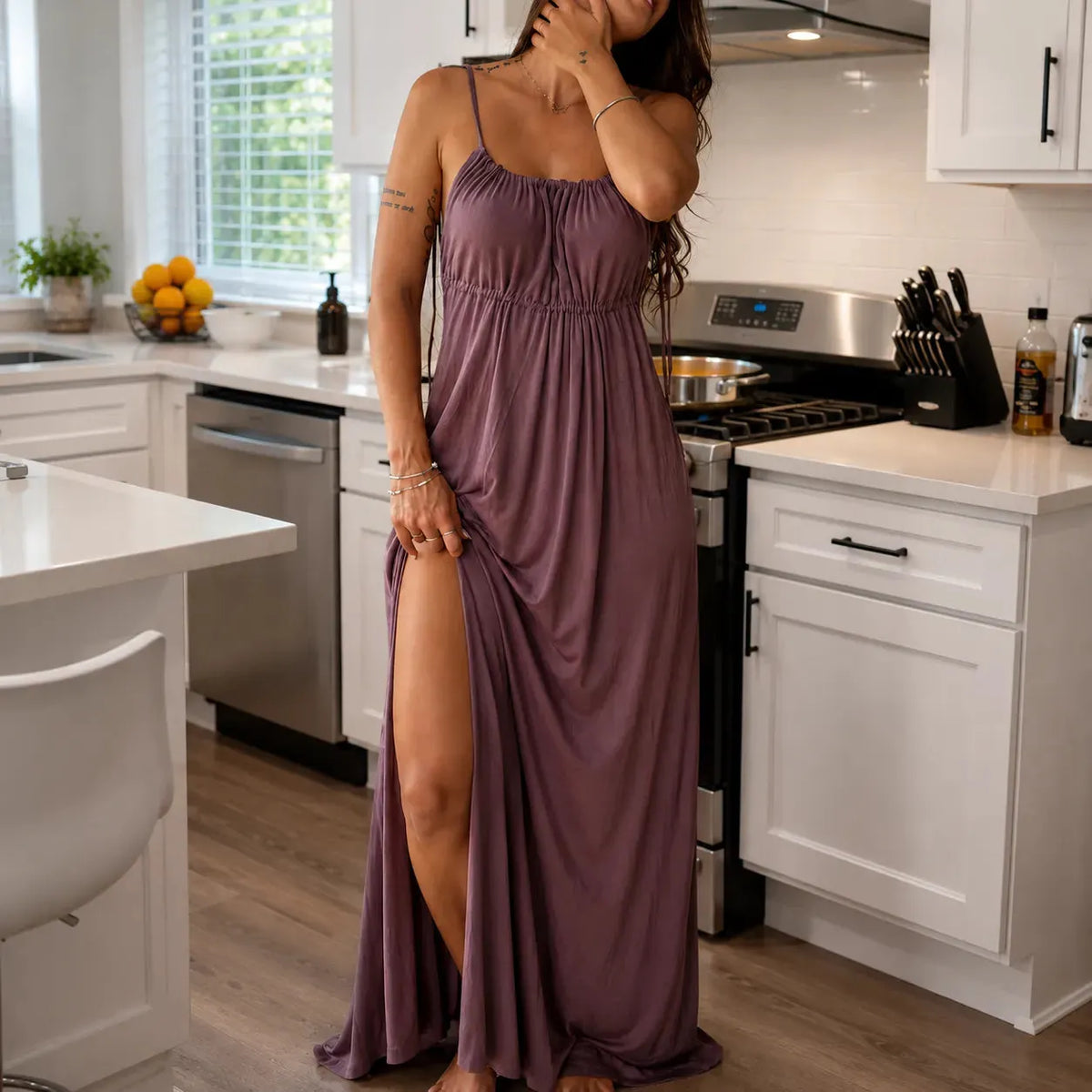 Marielle – Backless Drawstring Maxi Dress with Side Slit