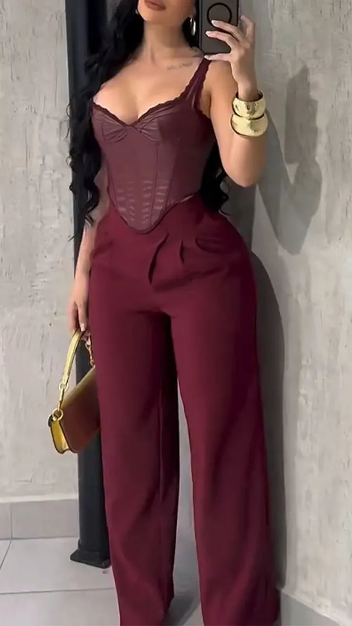 Women Suspenders Irregular Top+ Pants Sexy Temperament Casual Suit