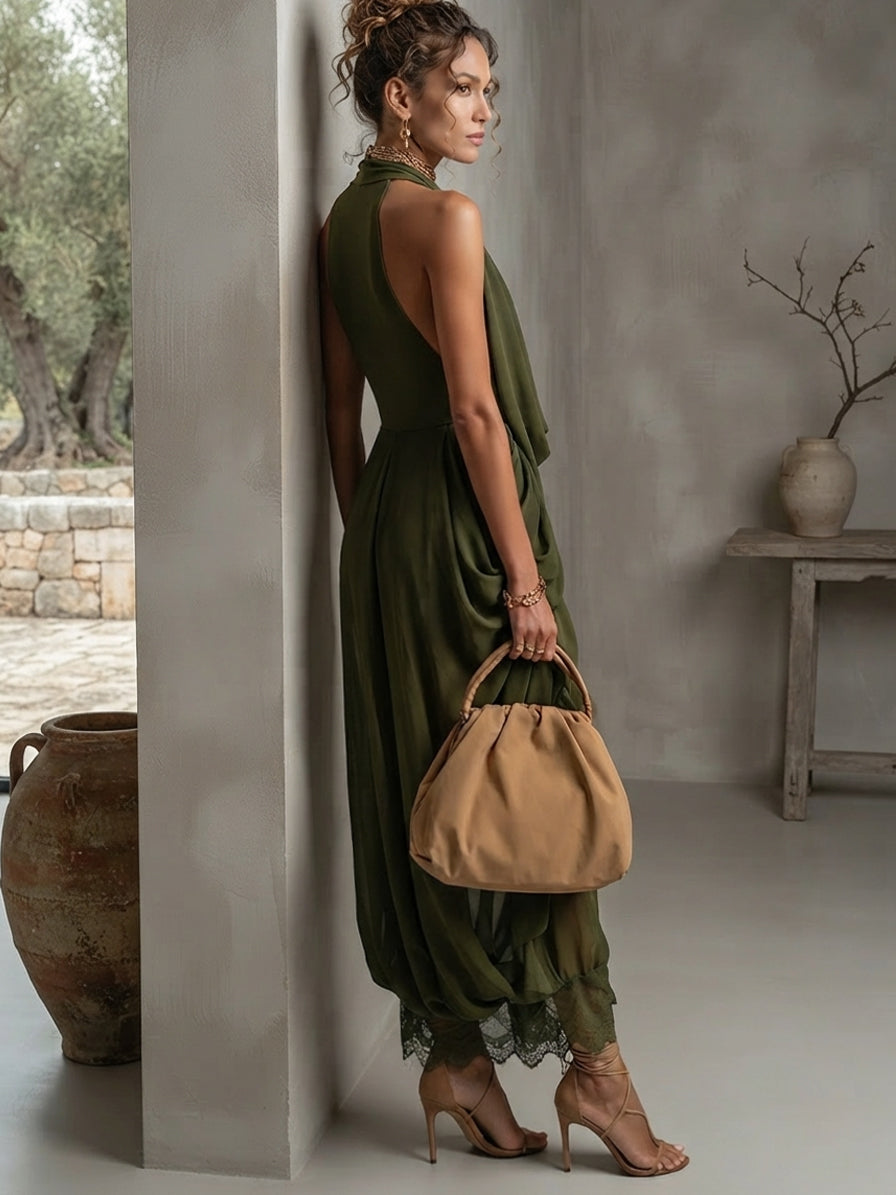 Emerald Drape Chiffon Culotte Jumpsuit