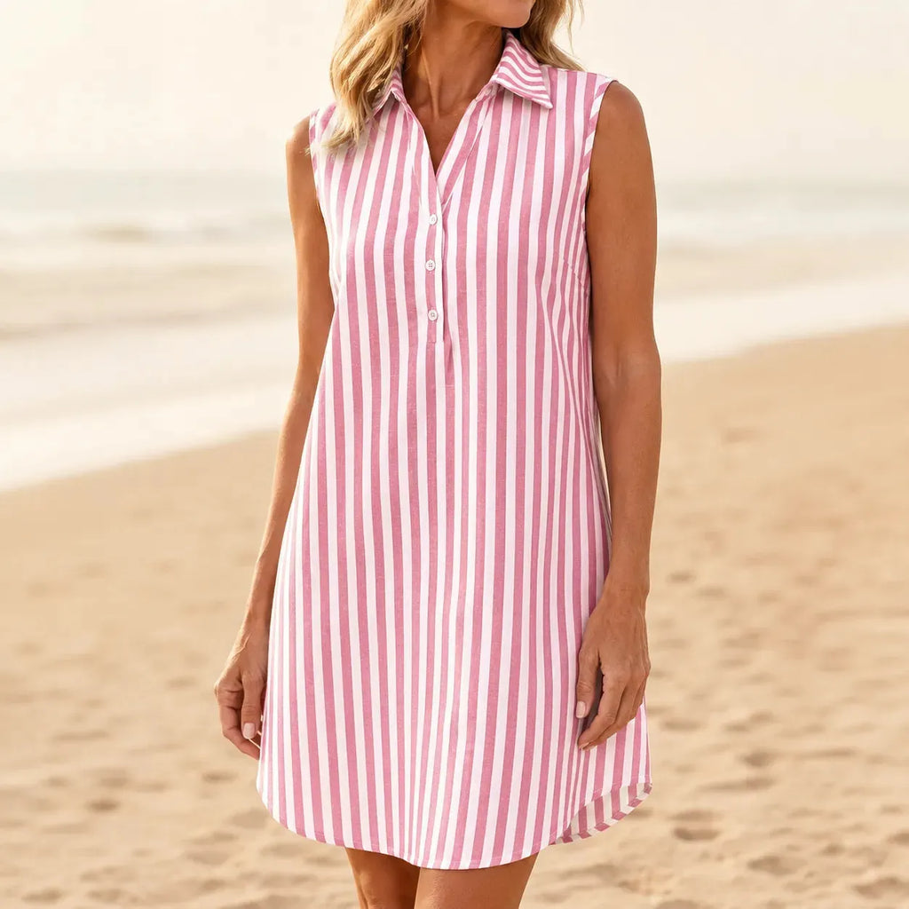 Marena – Striped Sleeveless V-Neck Shirt Dress for Summer
