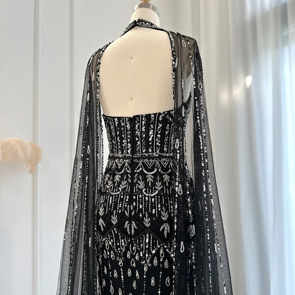 DreamyVow  Luxury Dubai Mermaid Pink Evening Dresses with Cape Sleeves 2023 Arabic Women Wedding Guest Formal Party Gowns 361