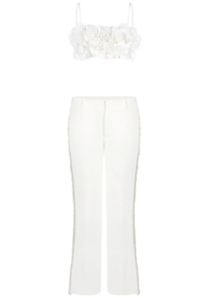 Floral Detail Two Piece Jumpsuit White