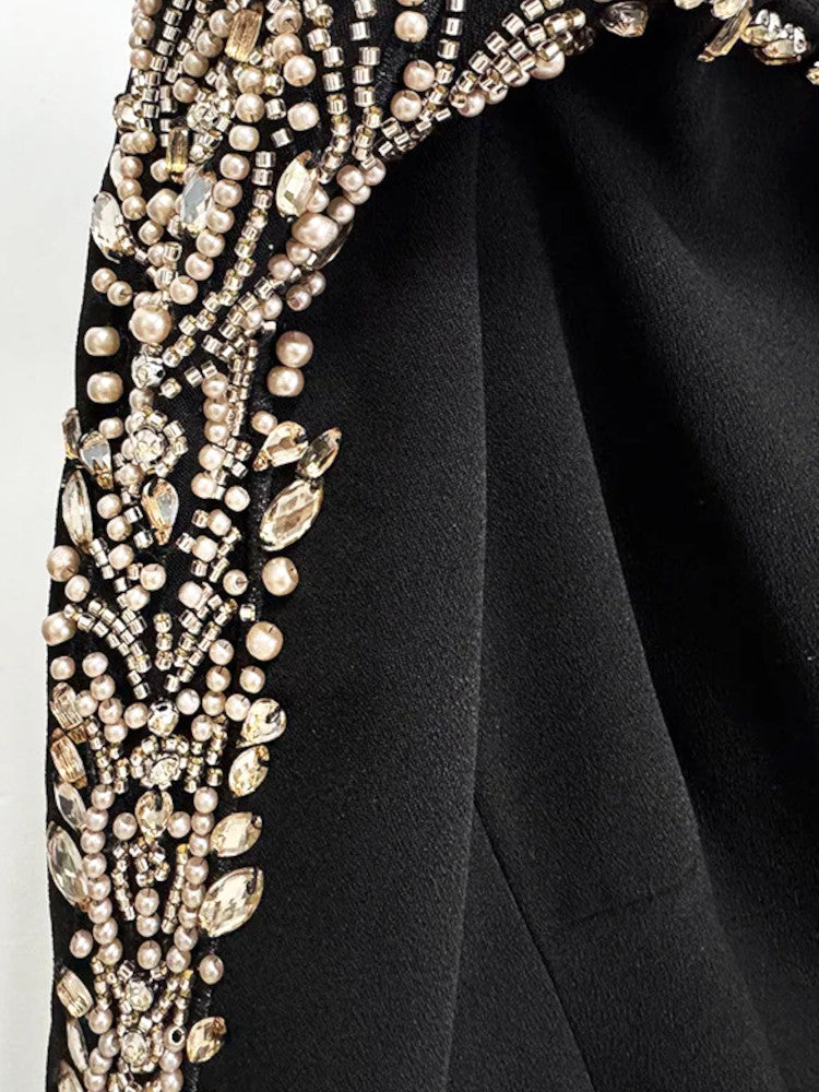 Long Sleeve Embellished A Line Maxi Dress Black
