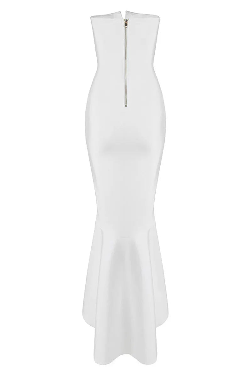 White Long Mermaid Strapless High Low Prom Dress