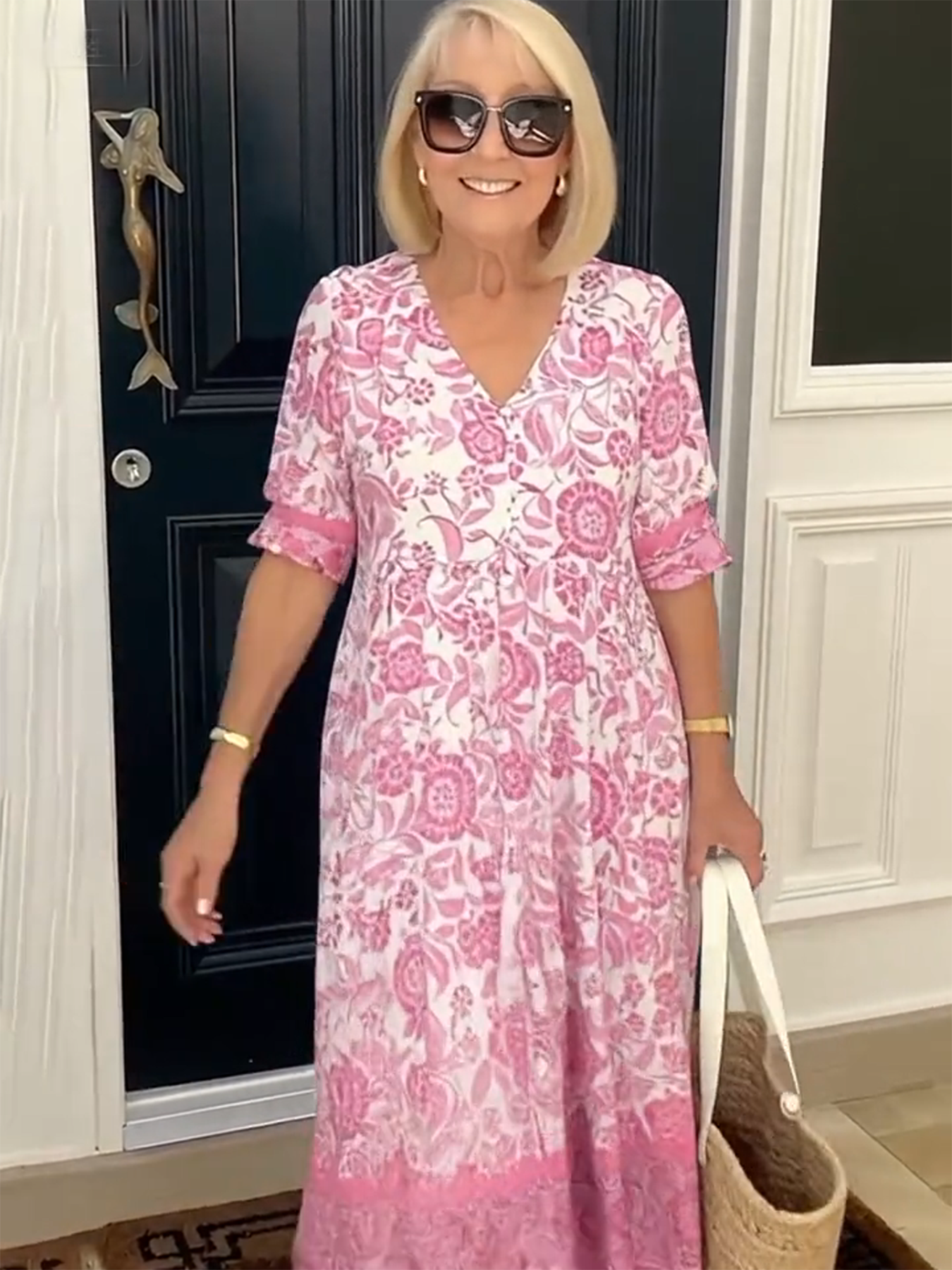 Boho Deep V Half Sleeve Dress Loose Floral Skirt Vacation Dress