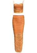 Sparkly Draped Maxi Two Piece Dress Orange