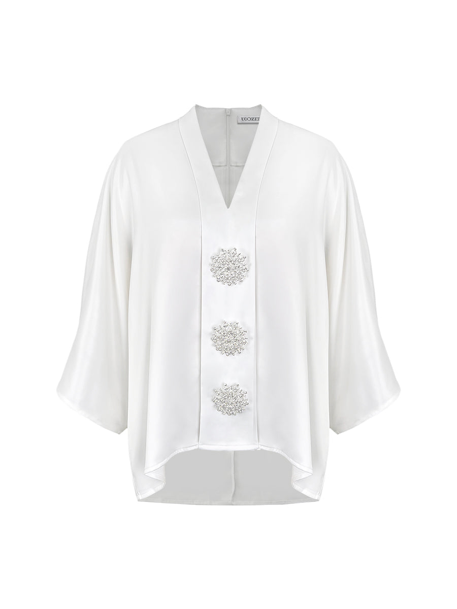 Loose Solid Color V-Neck Blouses&Shirts Tops